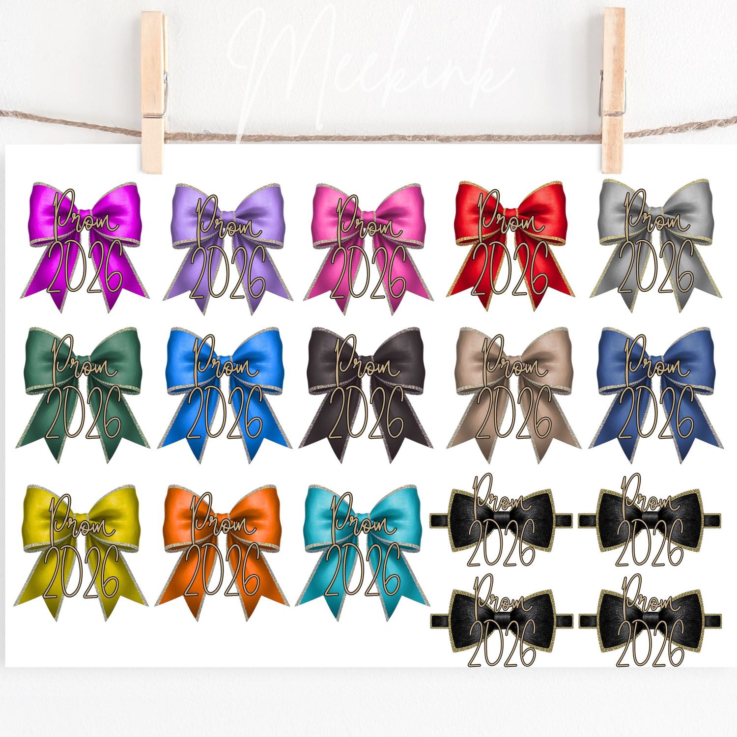 Prom 2026 Mixed Bow A4 Sheet DTF or UVDTF