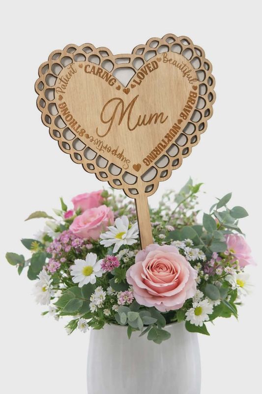 Mother's Day Heart Shaped Flower Stake 3mm Plywood