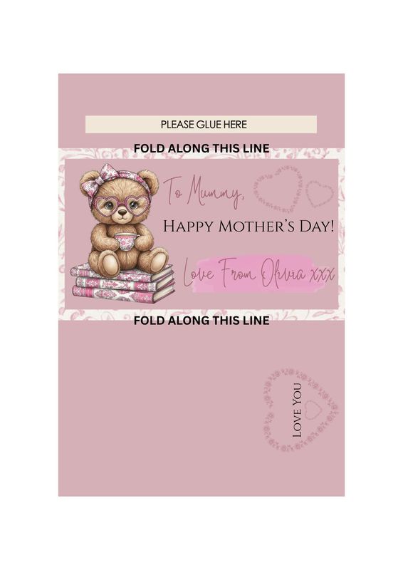 Personalised Pink Book Ted Mothers Day Chocolate Bar Wrapper
