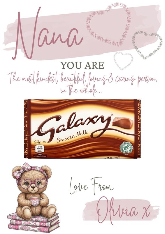 Personalised Pink Book Ted Mothers Day Chocolate Bar A4 Sheet
