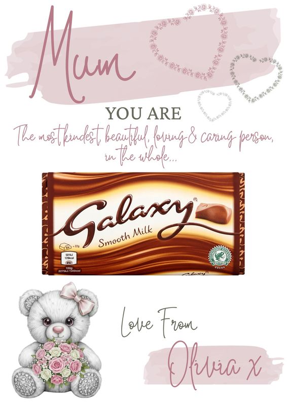 Personalised Pink Rhinestone Ted Mothers Day Chocolate Bar A4 Sheet