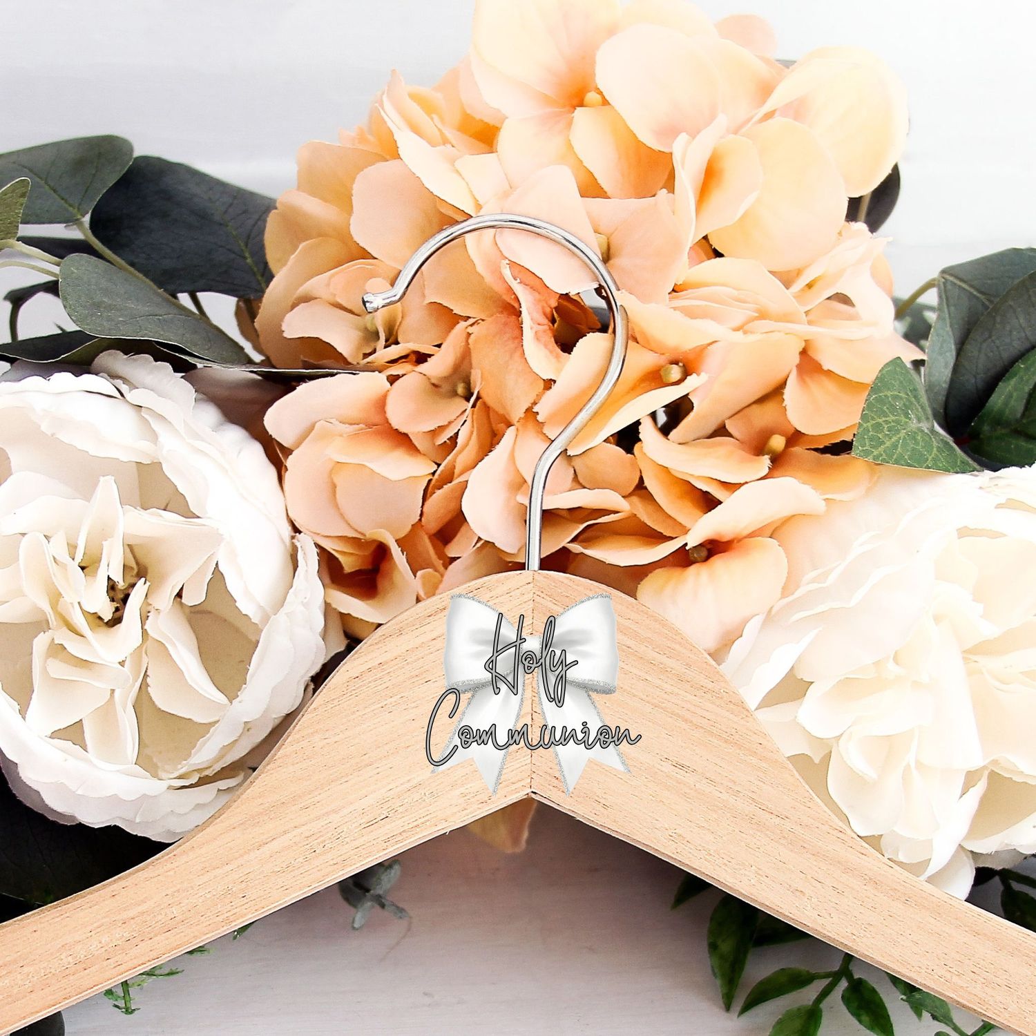 Holy Communion White Bow Silverish Text Personalised DTF or UVDTF Decal