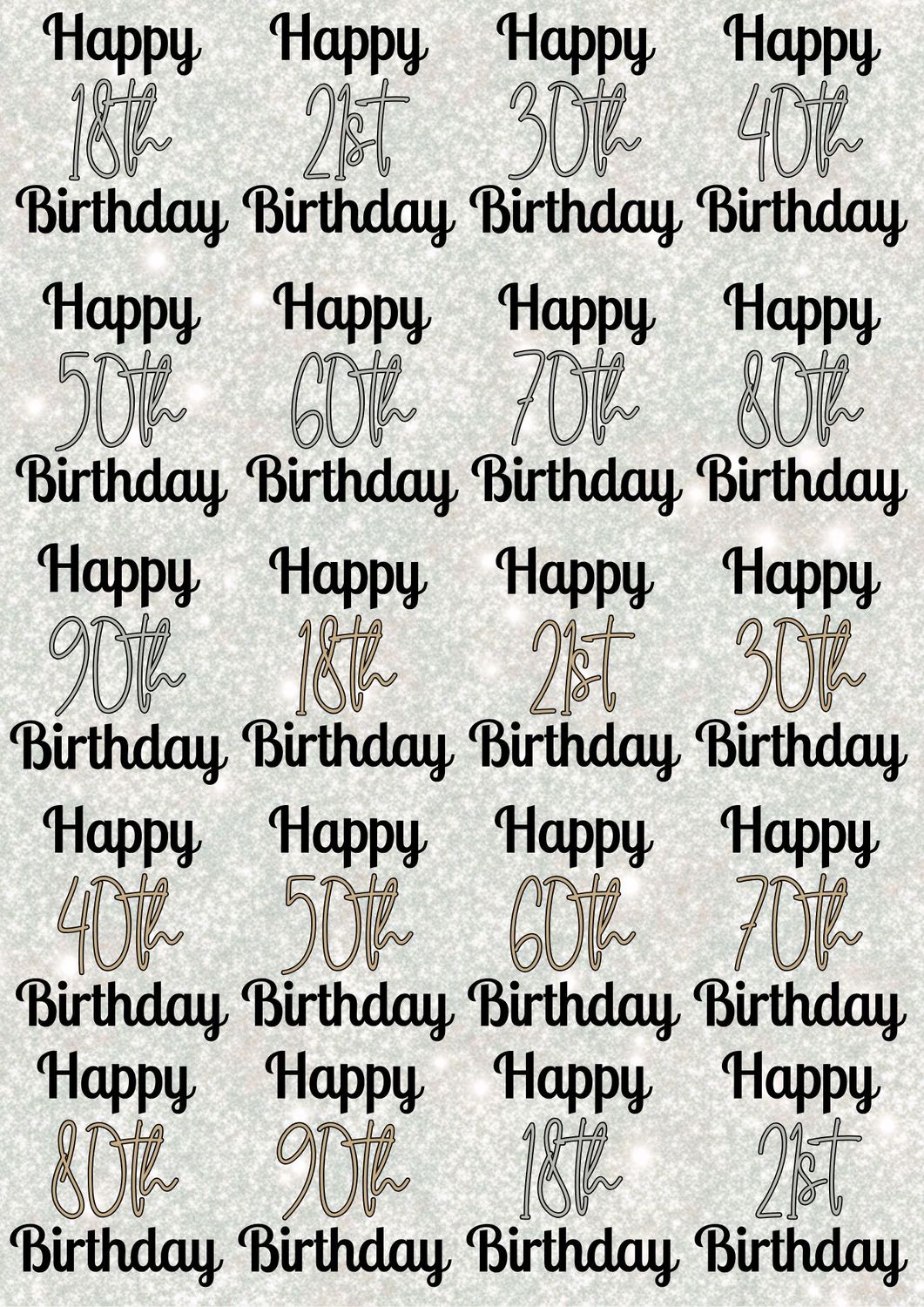 Happy Birthday Adult Ages 8cm A3 UVDTF - DTF or SUB