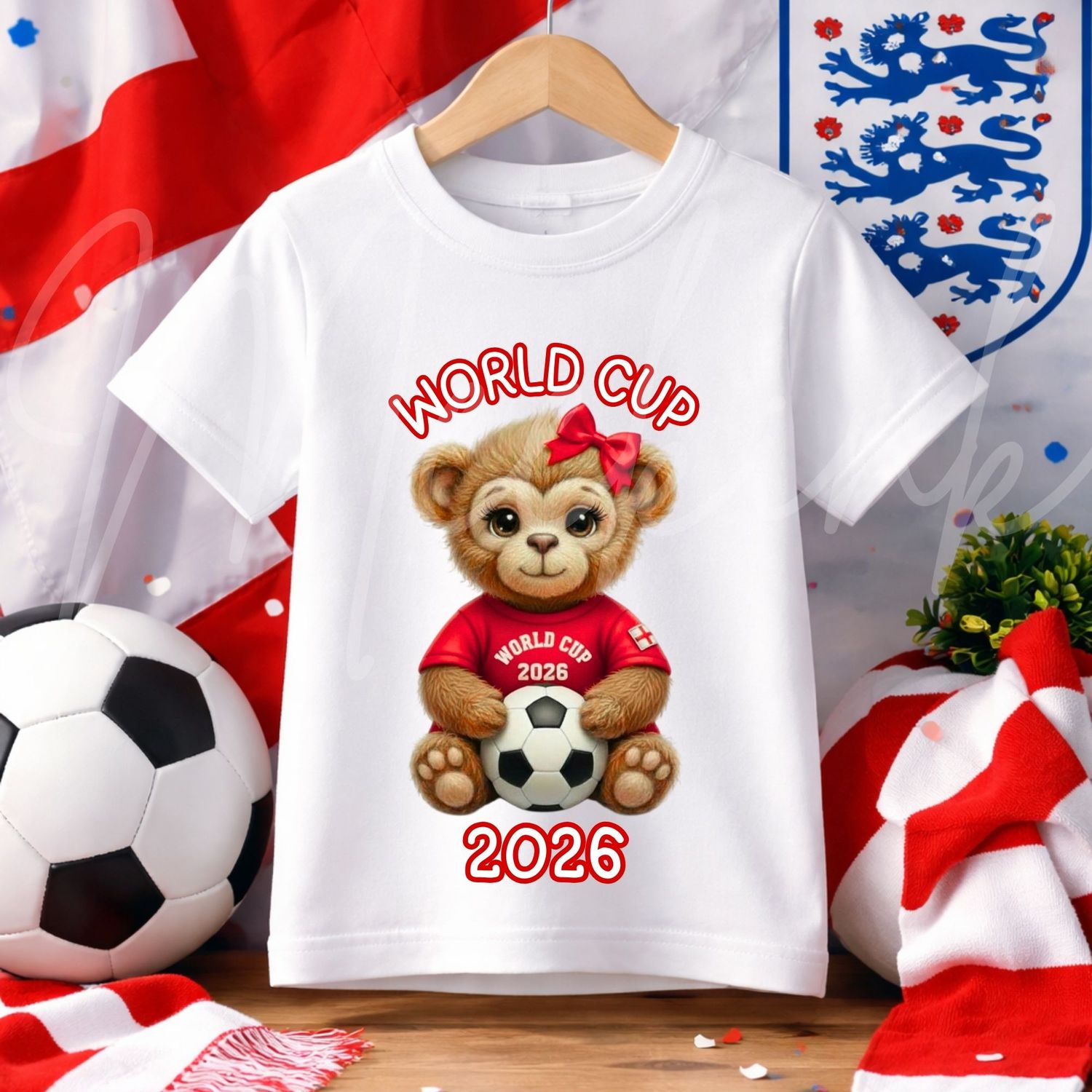 World Cup 2026 Red T shirt Red Bow Football Monkey DTF or UVDTF Decal