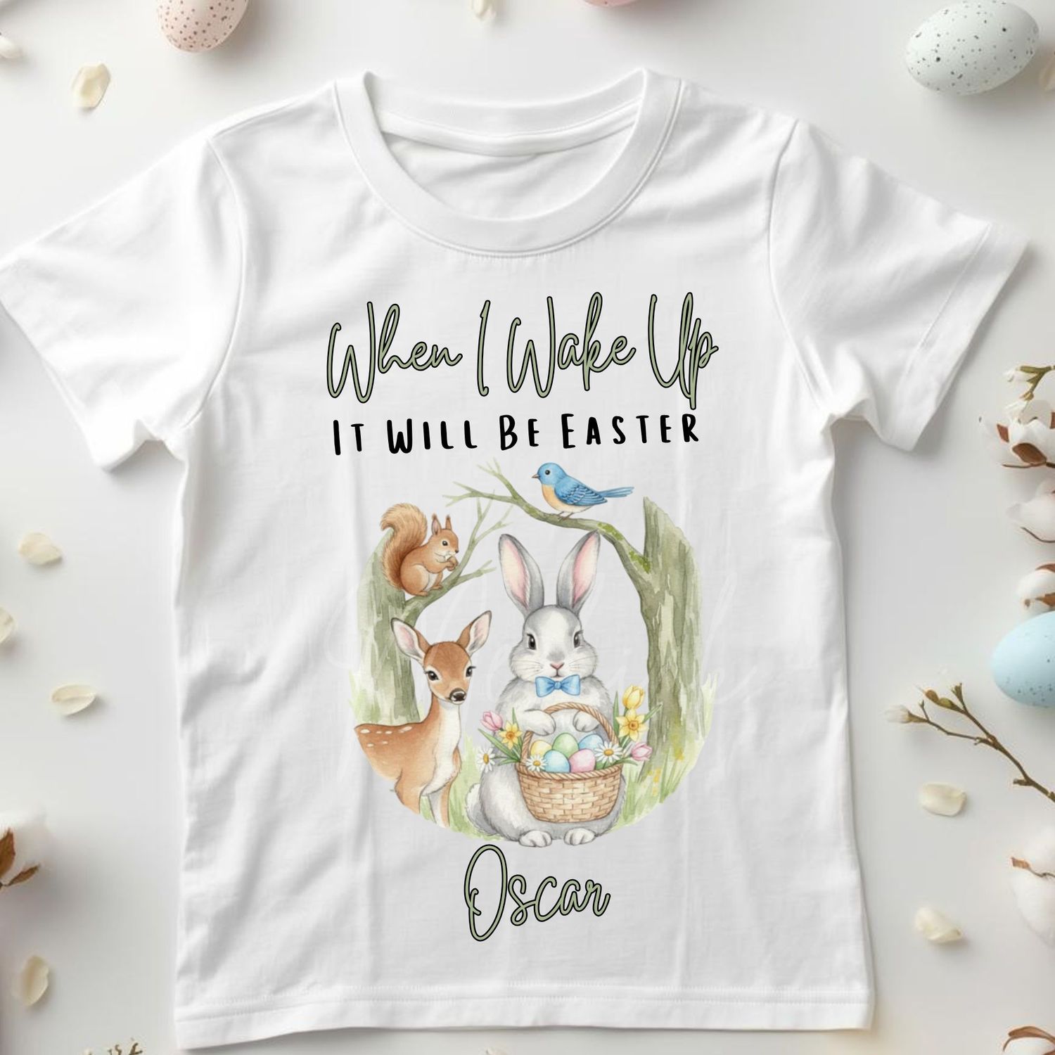 Easter Woodland When I Wake Up Blue Dicky Bow DTF or UVDTF Decal