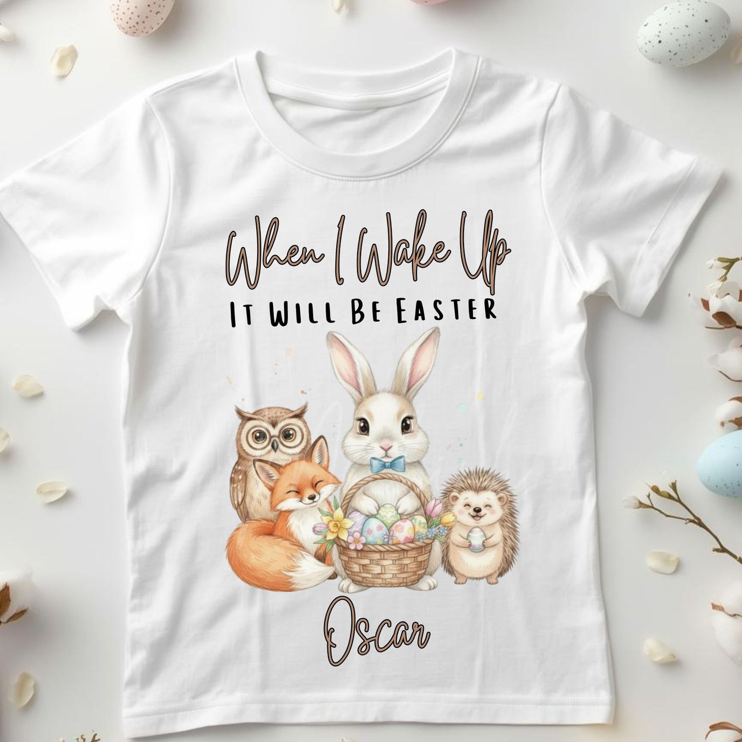 Easter When I Wake Up Woodland Friends Blue Bow DTF or UVDTF Decal