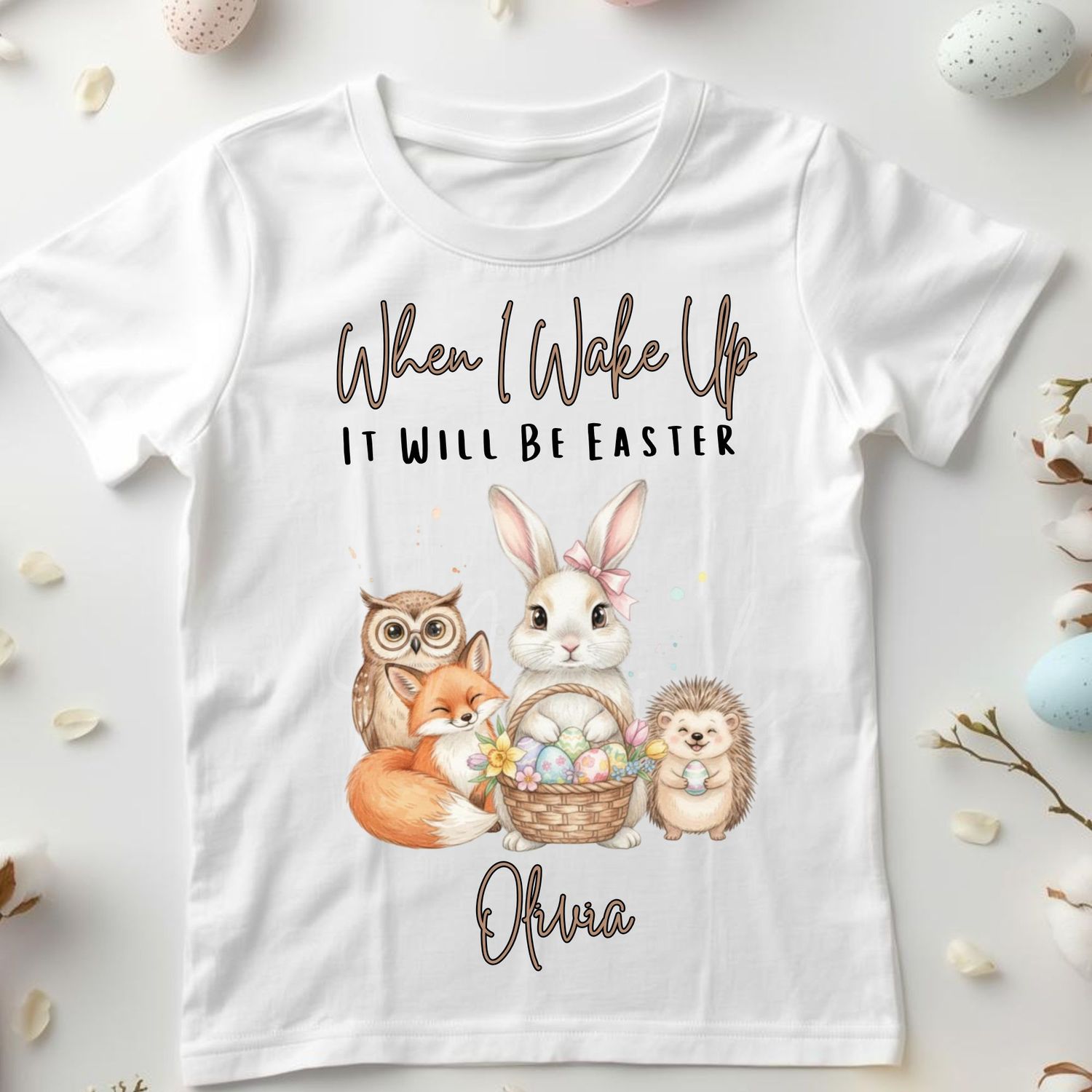 Easter When I Wake Up Woodland Friends Pink Bow DTF or UVDTF Decal