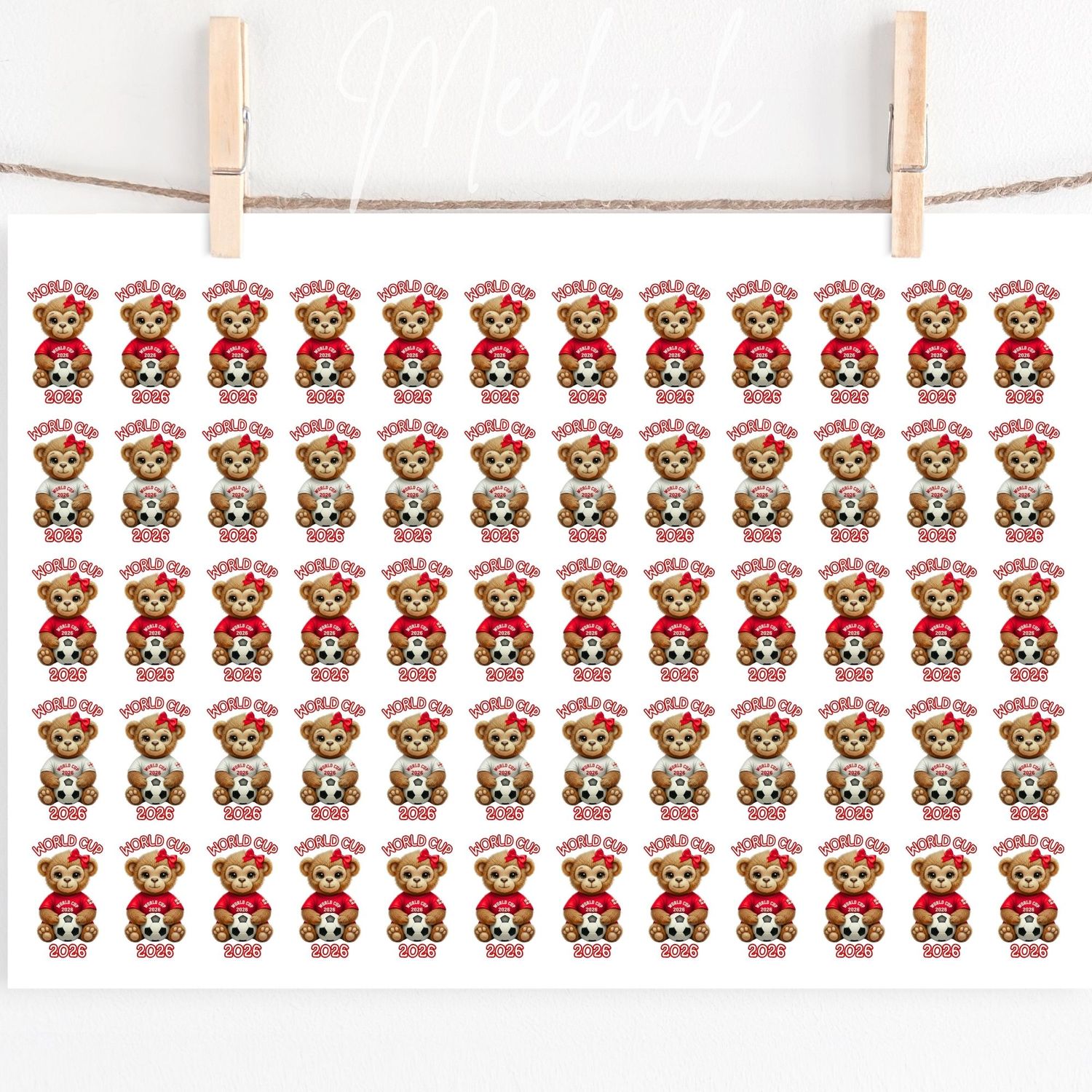 Red Monkey Football Hair Bow Sheet A4 Sheet DTF or UVDTF