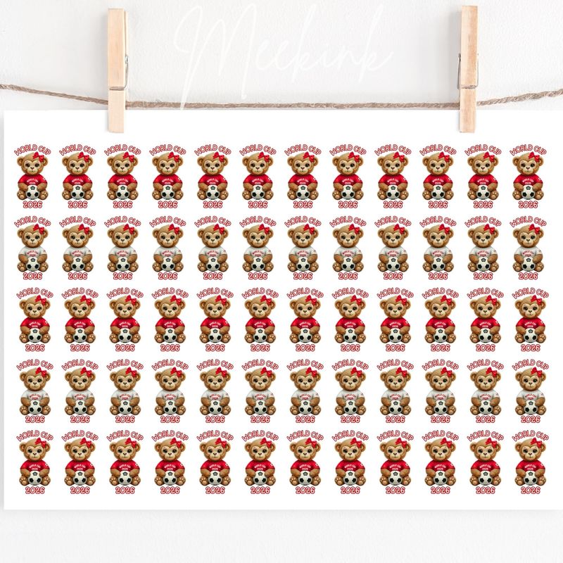 Red Monkey Football Hair Bow Sheet A4 Sheet DTF or UVDTF