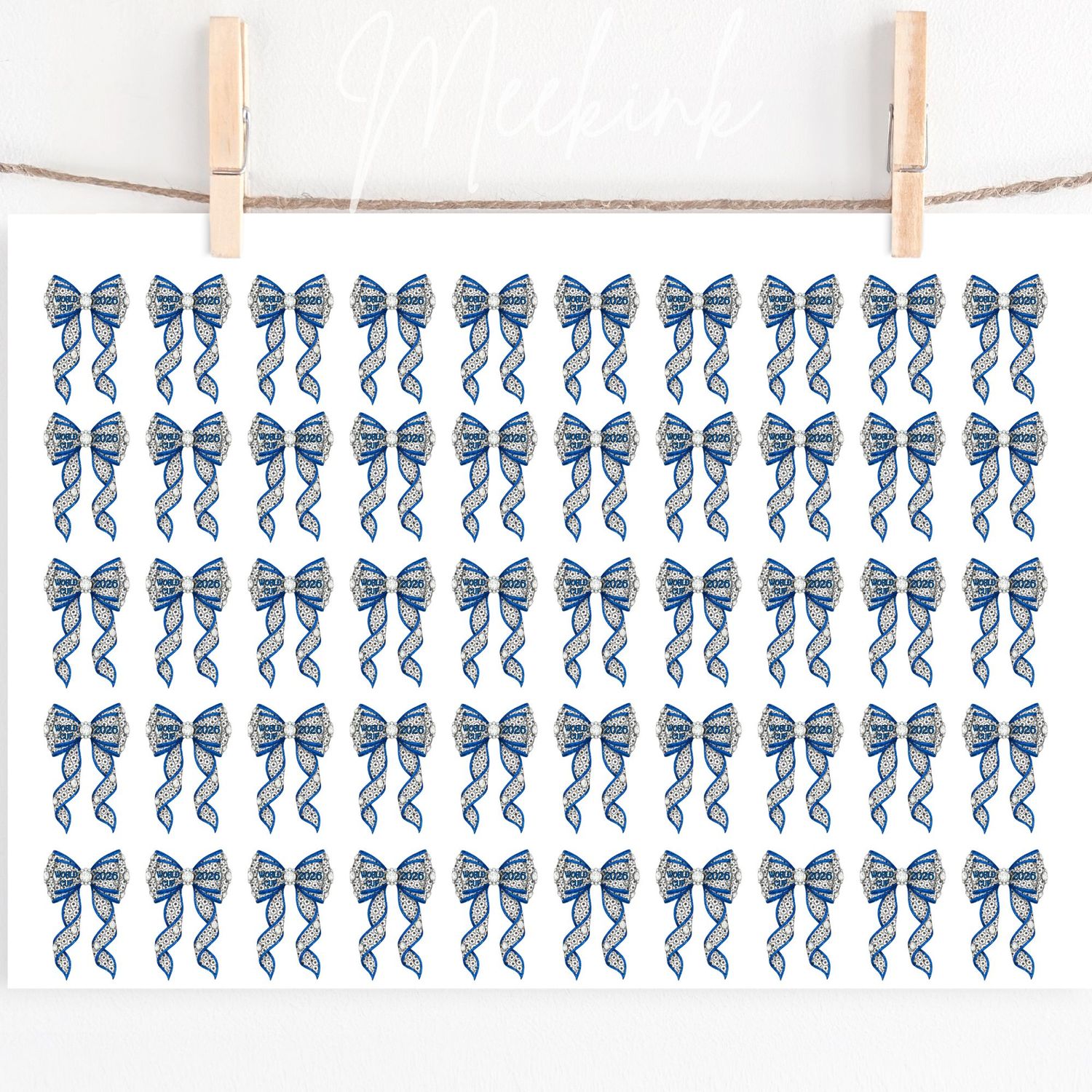 Blue Football Hair Bow Sheet A4 Sheet DTF or UVDTF