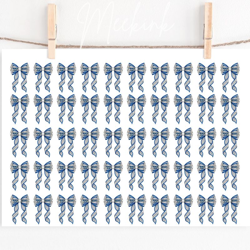 Blue Football Hair Bow Sheet A4 Sheet DTF or UVDTF