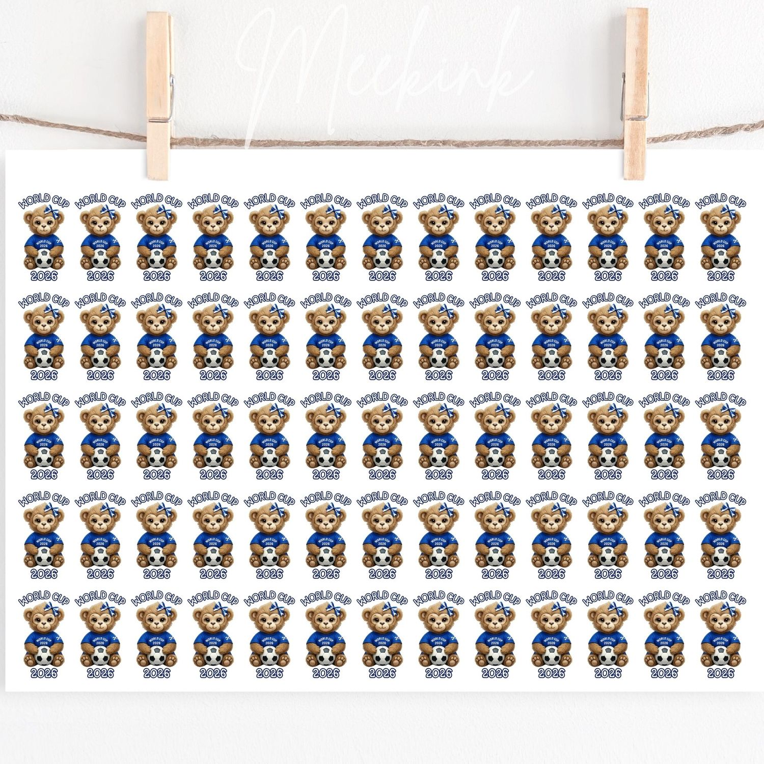 Blue Monkey Football Hair Bow Sheet A4 Sheet DTF or UVDTF