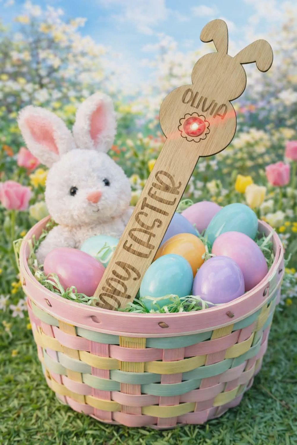 Hoppy Easter Personalised Bunny Stake 3mm Plywood With LED Light