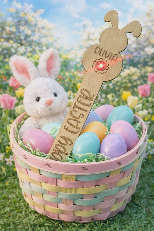 Hoppy Easter Personalised Bunny Stake 3mm Plywood With LED Light