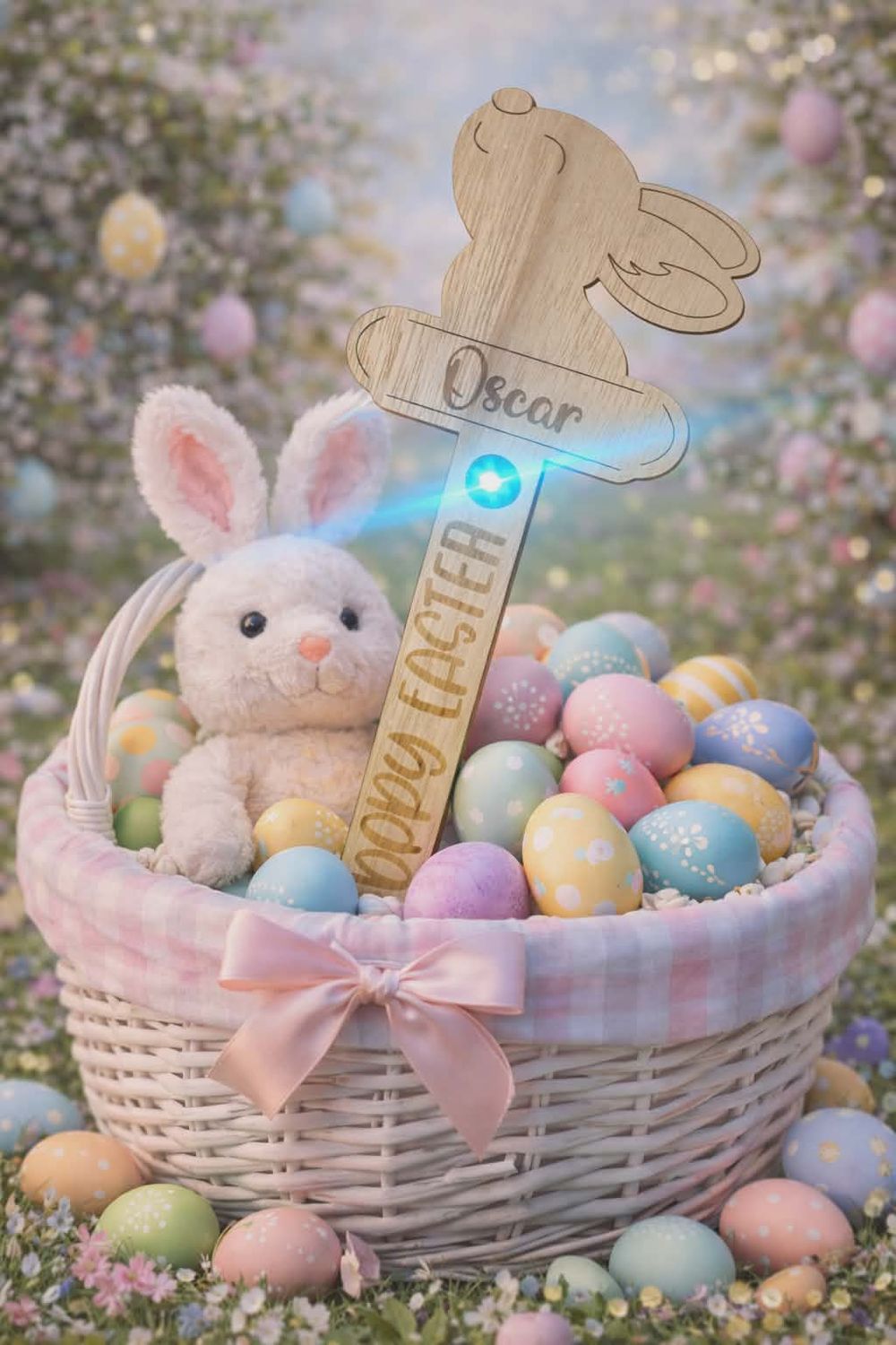 Hoppy Easter Personalised Bunny Boy Stake 3mm Plywood With LED Light