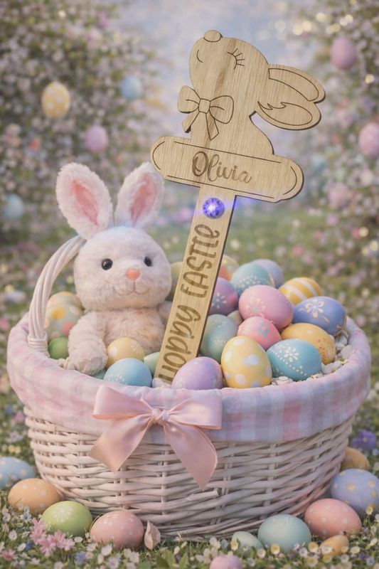 Hoppy Easter Personalised Bunny Girl Stake 3mm Plywood With LED Light