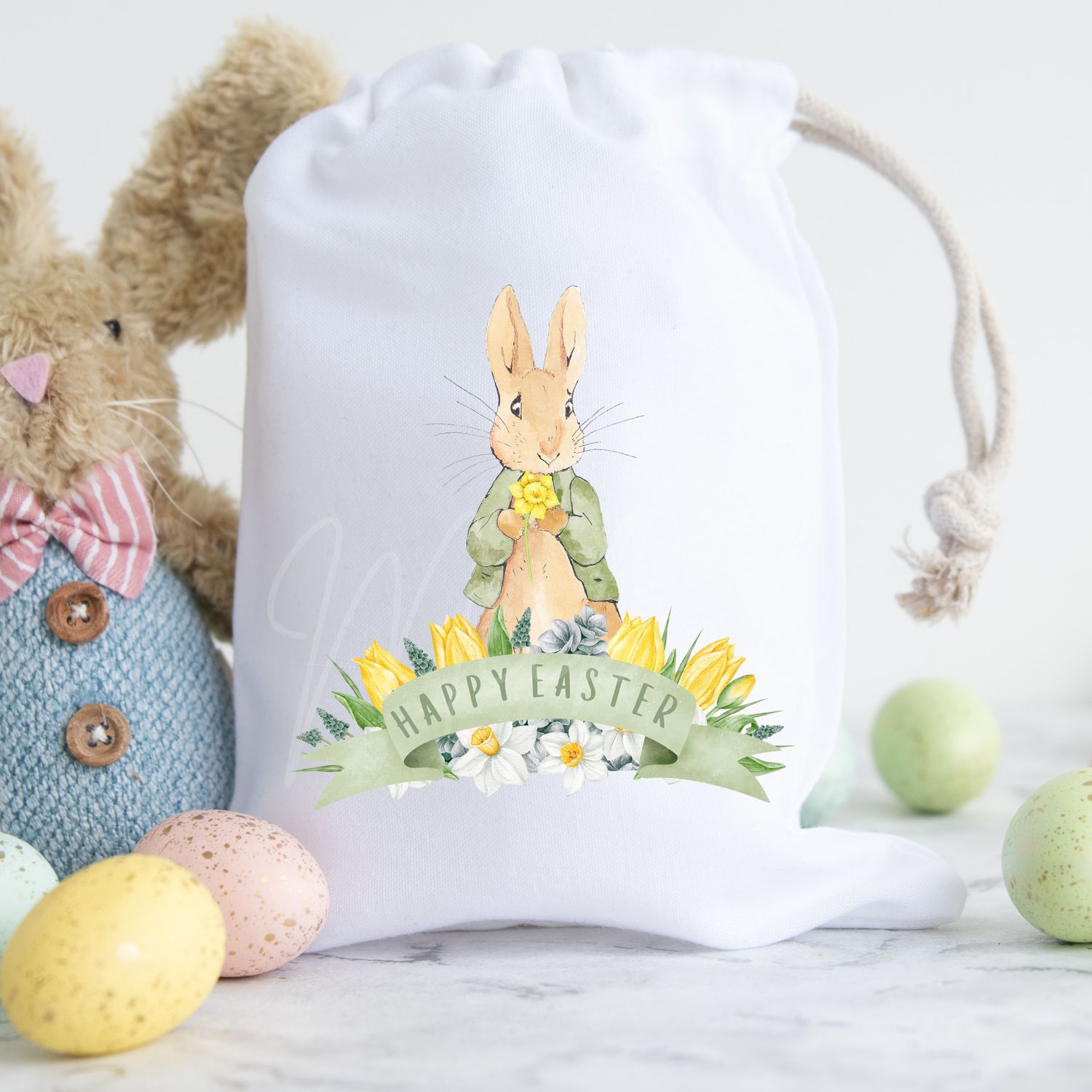 Happy Easter Sage Green Bunny Banner DTF or UVDTF Decal