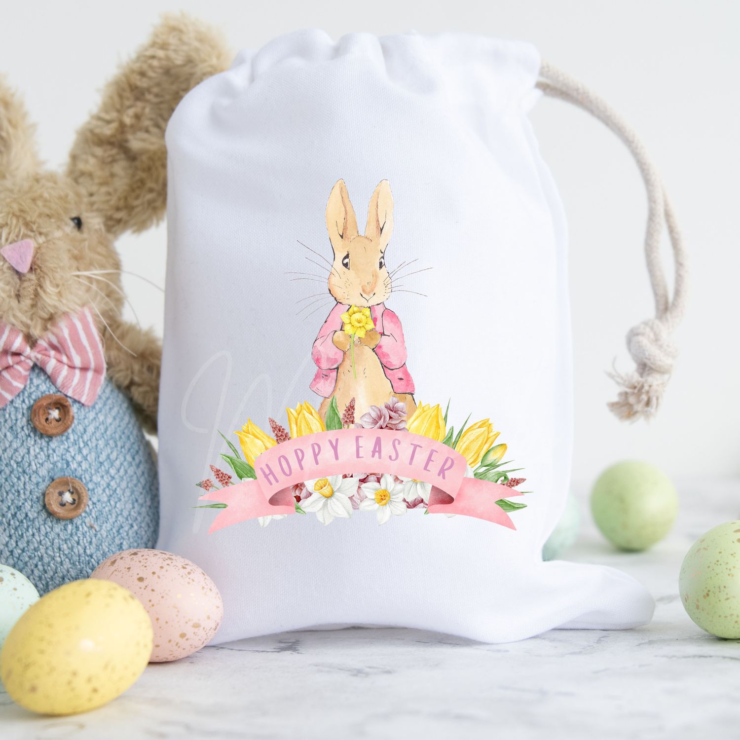 Hoppy Easter Pink Bunny Banner DTF or UVDTF Decal