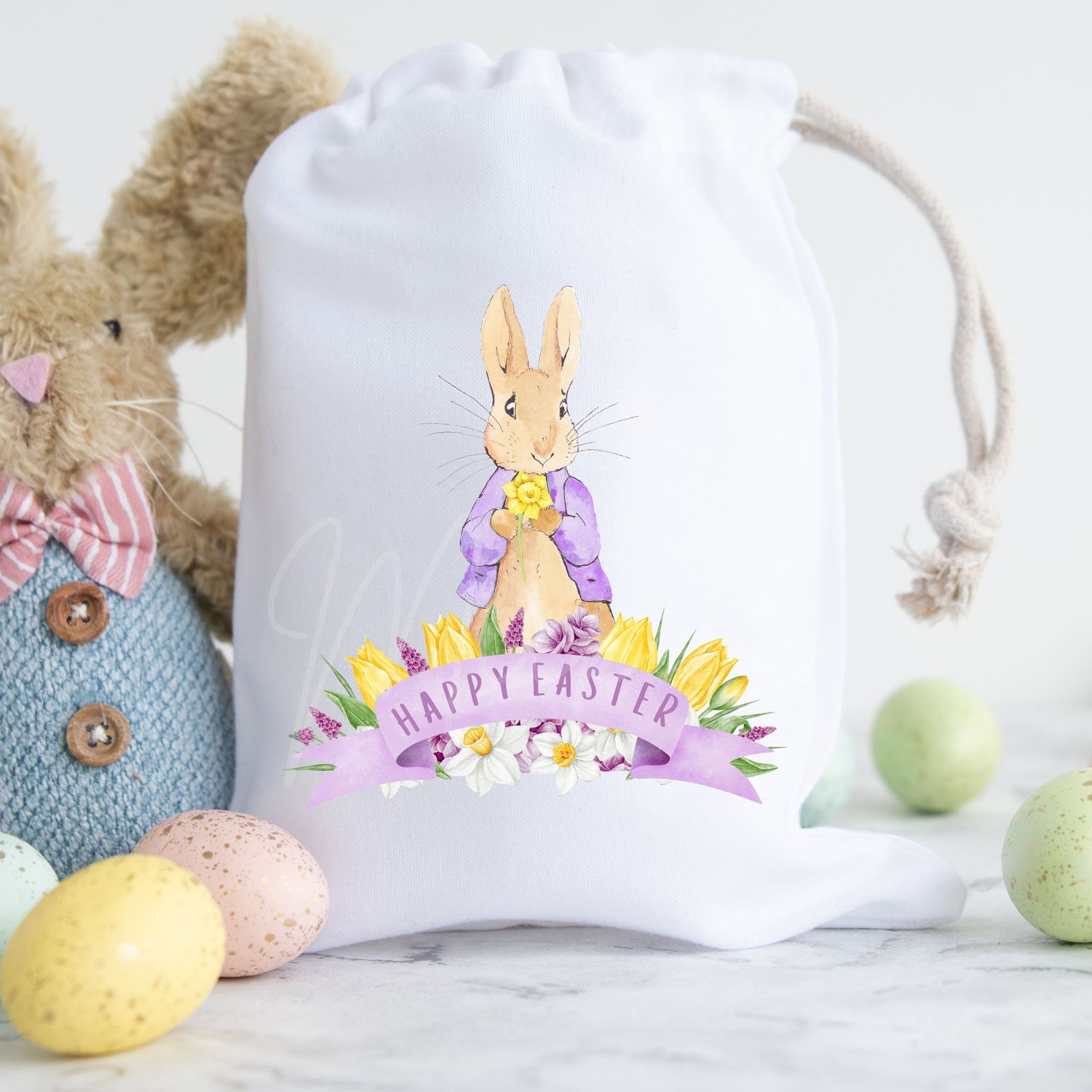 Happy Easter Lilac Bunny Banner DTF or UVDTF Decal