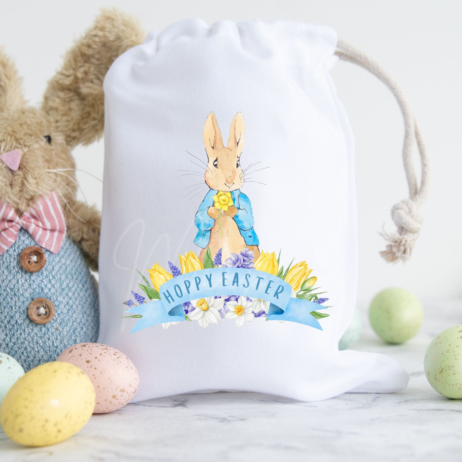 Hoppy Easter Blue Bunny Banner DTF or UVDTF Decal