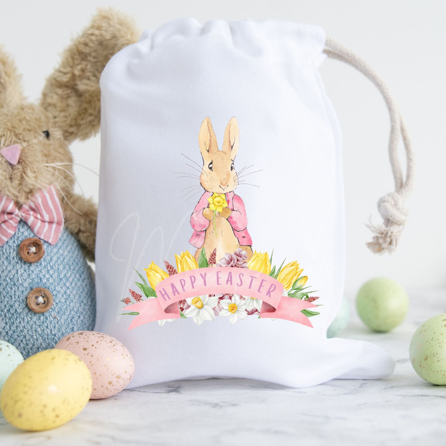 Happy Easter Pink Bunny Banner DTF or UVDTF Decal