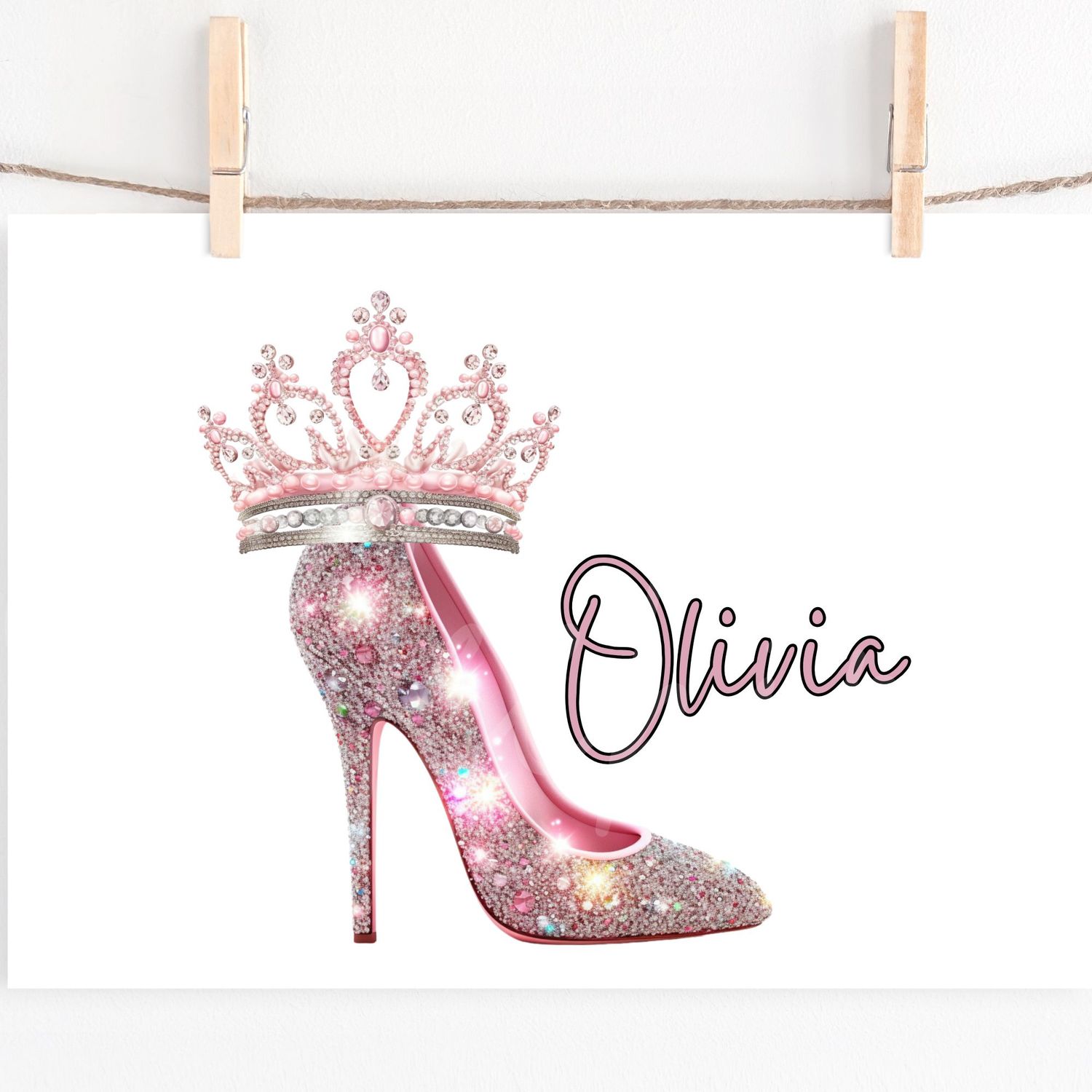 Prom Stiletto &amp; Crown Pink DTF or UVDTF Decal