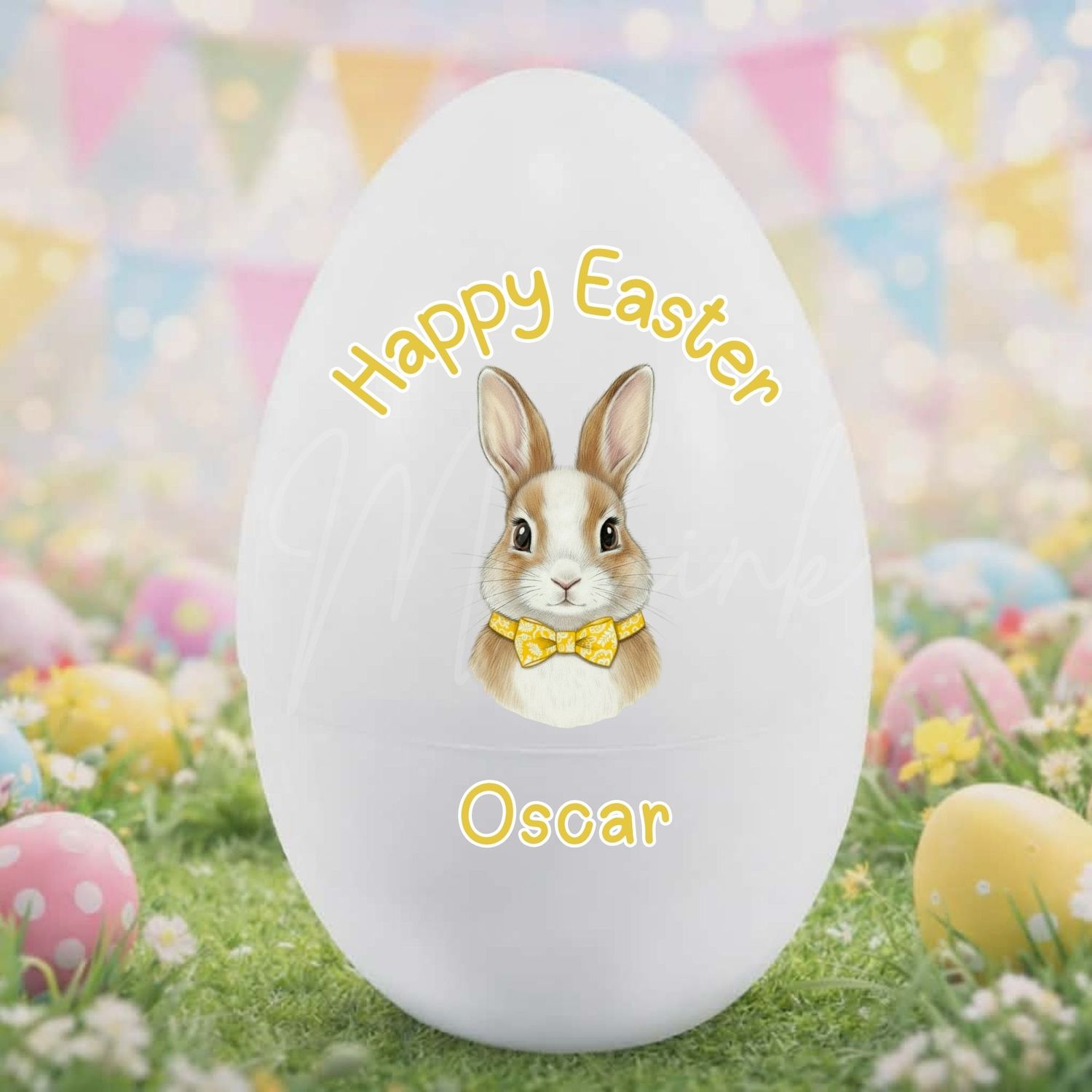 Happy Easter Yellow Half Bunny DTF or UVDTF Decal