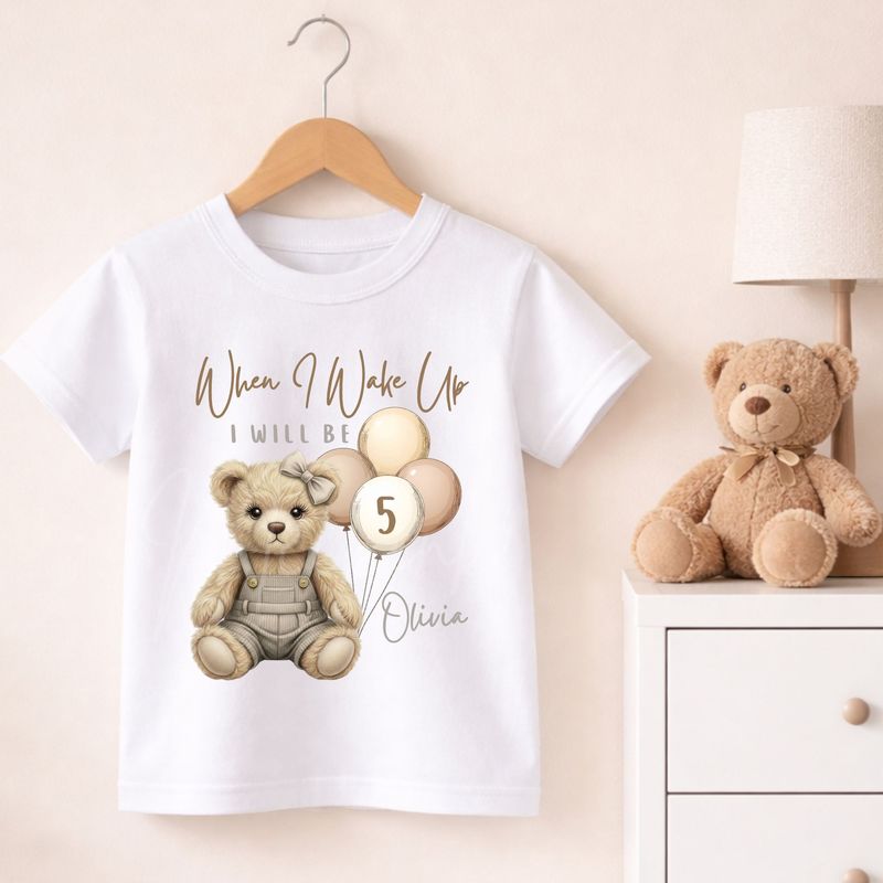 Teddy Bear When I Wake Up Grey/Beige Dungaree Hair Bow DTF or UVDTF Decal