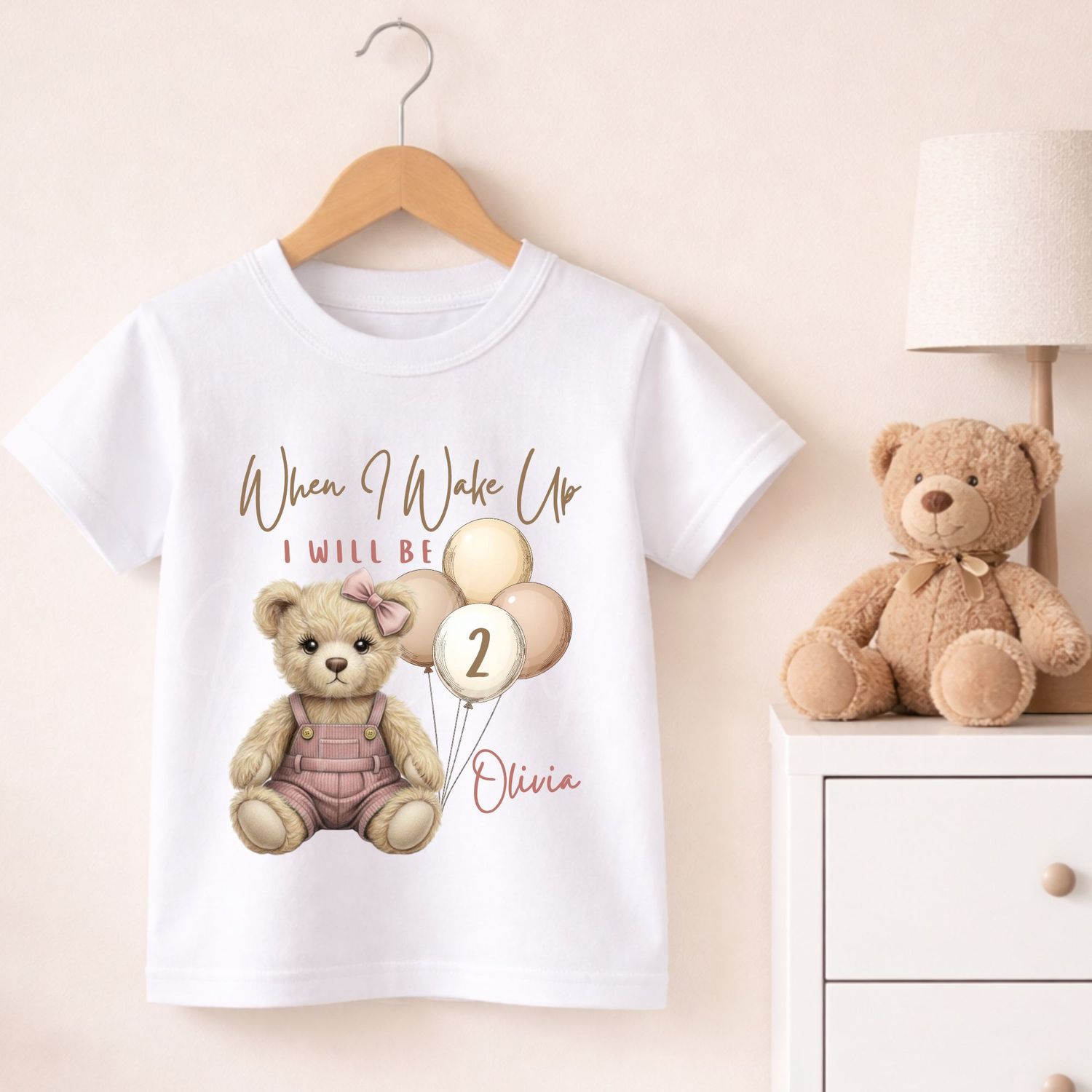 Teddy Bear When I Wake Up Rose Dungaree Hair Bow DTF or UVDTF Decal