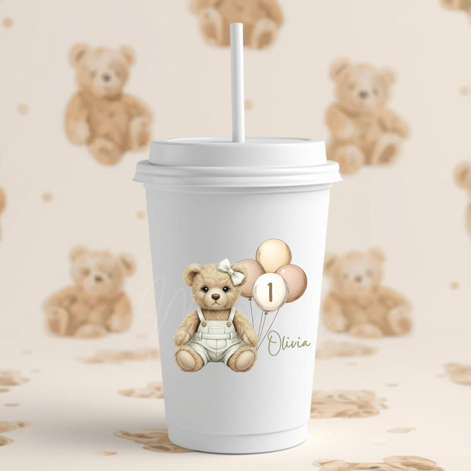 Teddy Bear Light Sage Dungaree Birthday Hair Bow DTF or UVDTF Decal