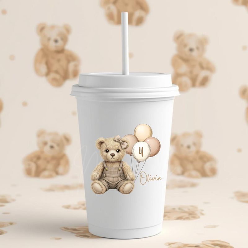 Teddy Bear Beige Birthday Dungaree Hair Bow DTF or UVDTF Decal