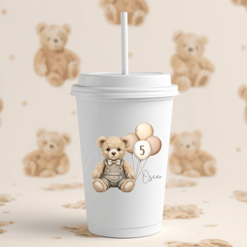 Teddy Bear Grey/Beige Birthday Dungaree Dicky Bow DTF or UVDTF Decal