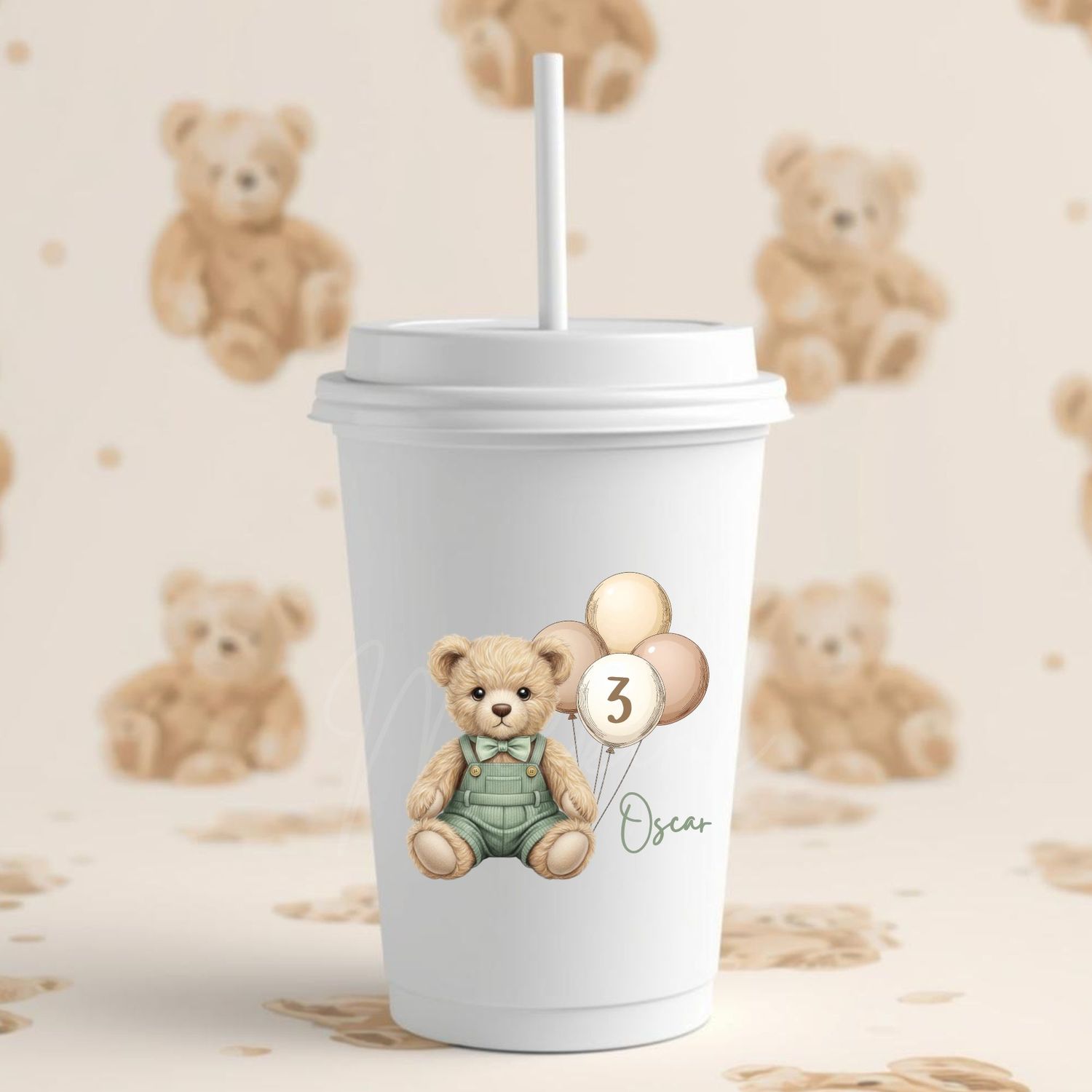 Teddy Bear Sage Green Birthday Dungaree Dicky Bow DTF or UVDTF Decal