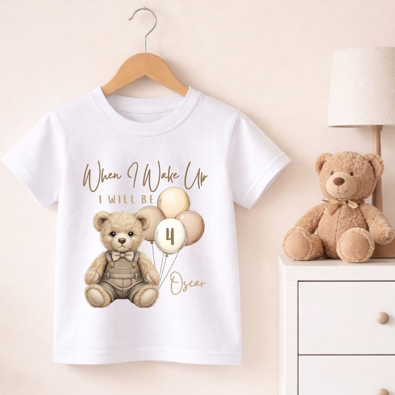 Teddy Bear When I Wake Up Beige Dungaree Dicky Bow DTF or UVDTF Decal