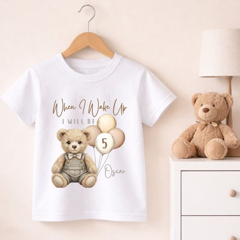 Teddy Bear When I Wake Up Grey/Beige Dungaree Dicky Bow DTF or UVDTF Decal