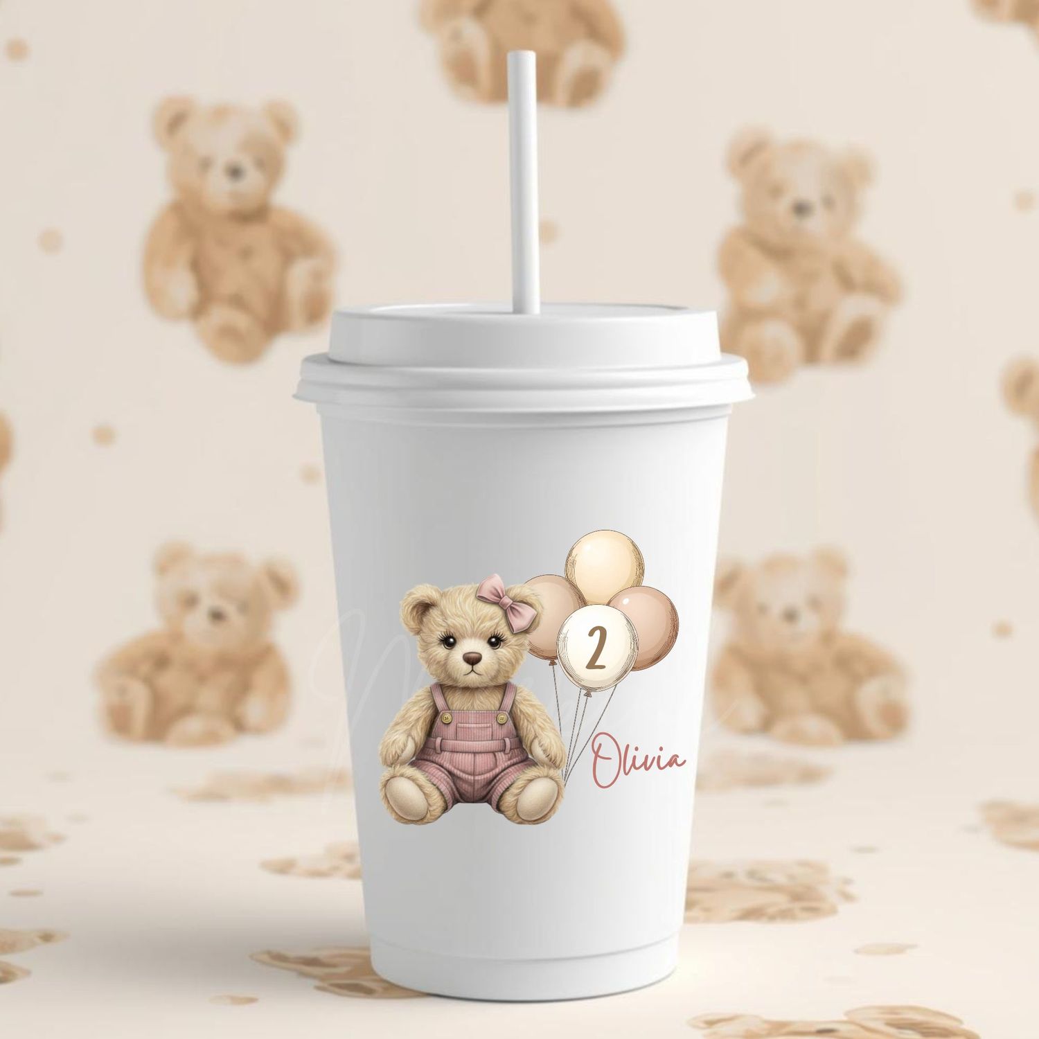 Teddy Bear Rose Birthday Dungaree Hair Bow DTF or UVDTF Decal