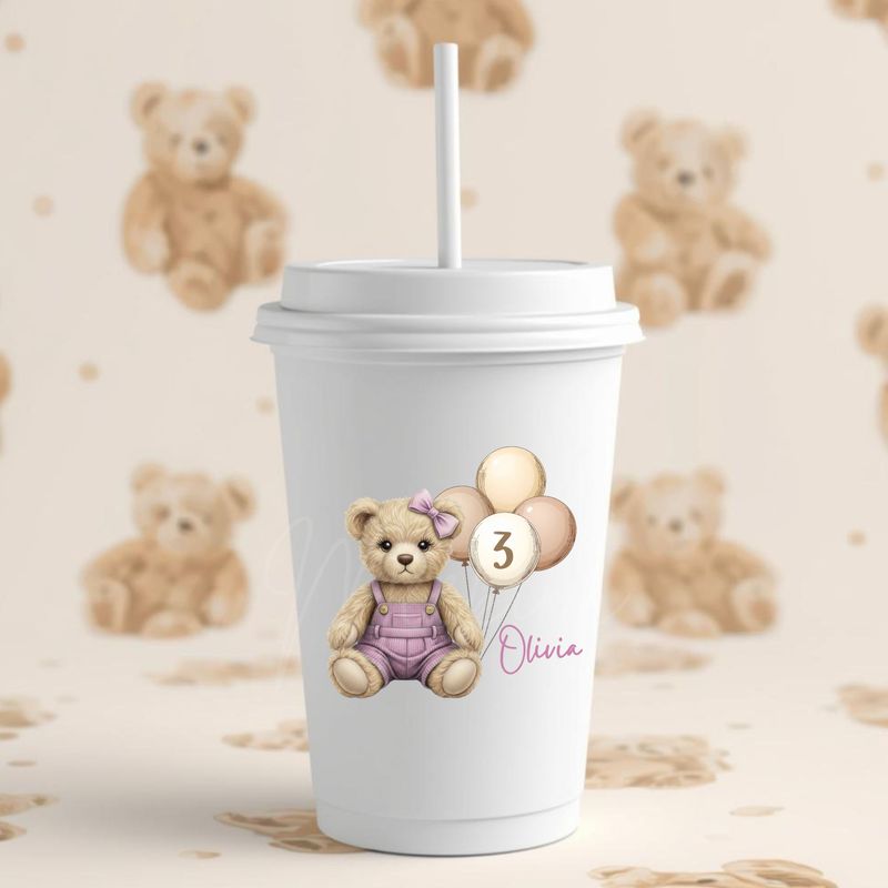 Teddy Bear Pink Birthday Dungaree Hair Bow DTF or UVDTF Decal