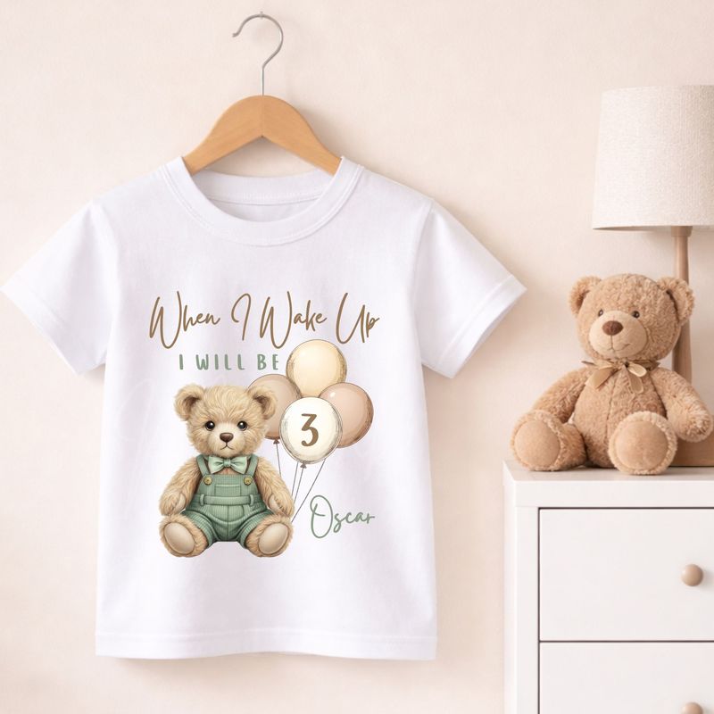 Teddy Bear When I Wake Up Sage Green Dungaree Dicky Bow DTF or UVDTF Decal