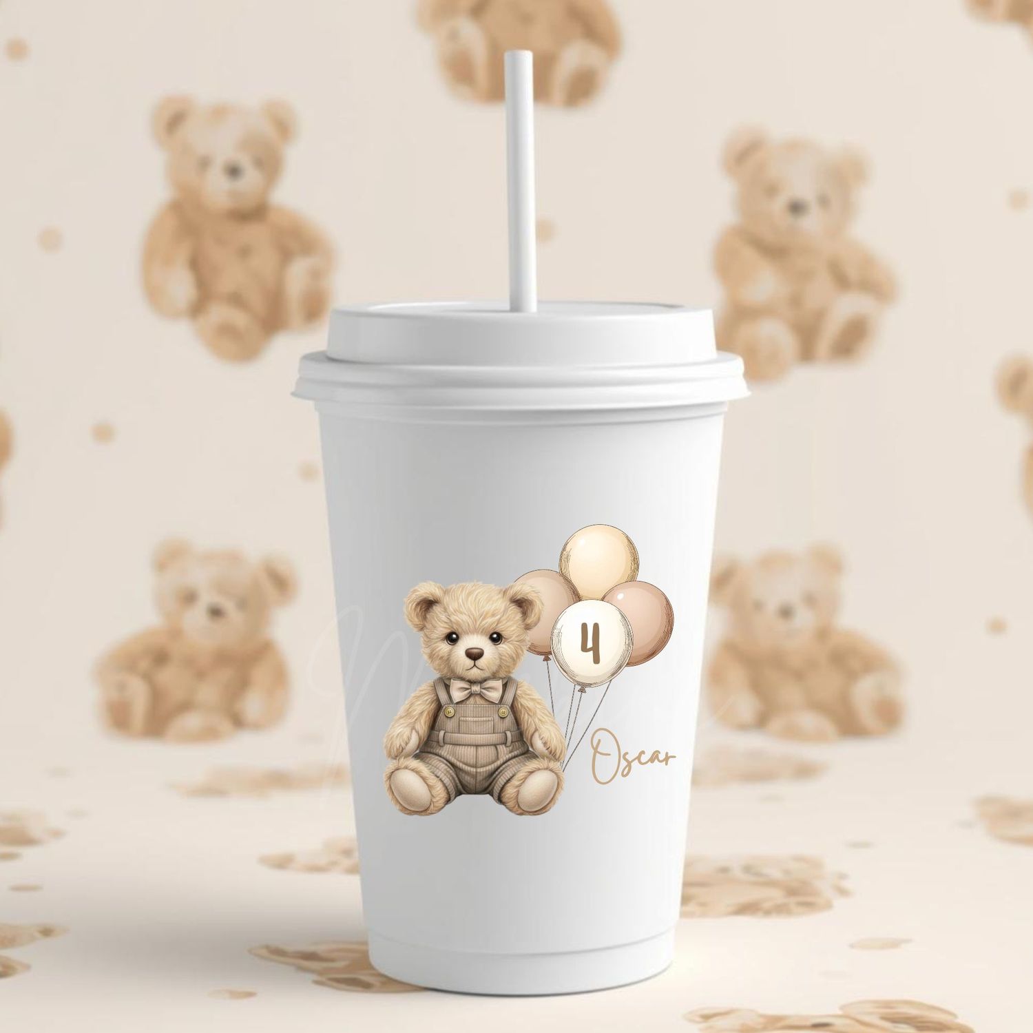 Teddy Bear Beige Birthday Dungaree Dicky Bow DTF or UVDTF Decal