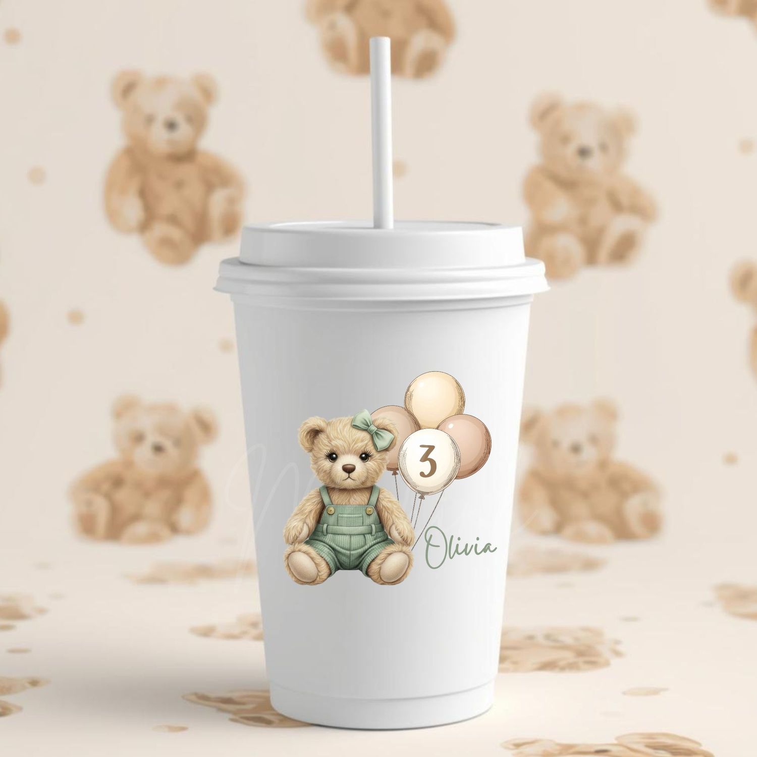 Teddy Bear Sage Green Birthday Dungaree Hair Bow DTF or UVDTF Decal