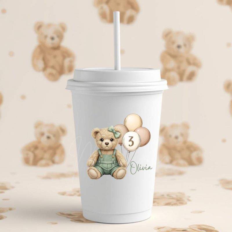 Teddy Bear Sage Green Birthday Dungaree Hair Bow DTF or UVDTF Decal