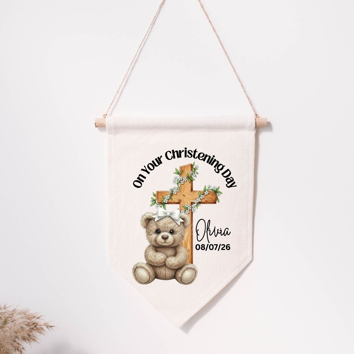 Teddy Bear Hair Bow Christening  DTF or UVDTF Decal