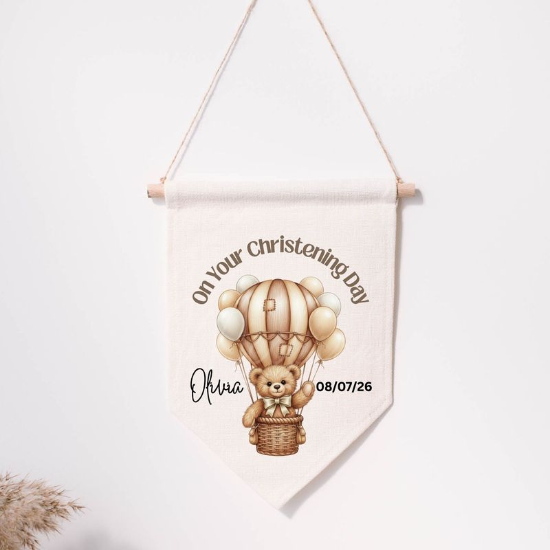 Teddy Bear Hot Air Balloon Christening  DTF or UVDTF Decal