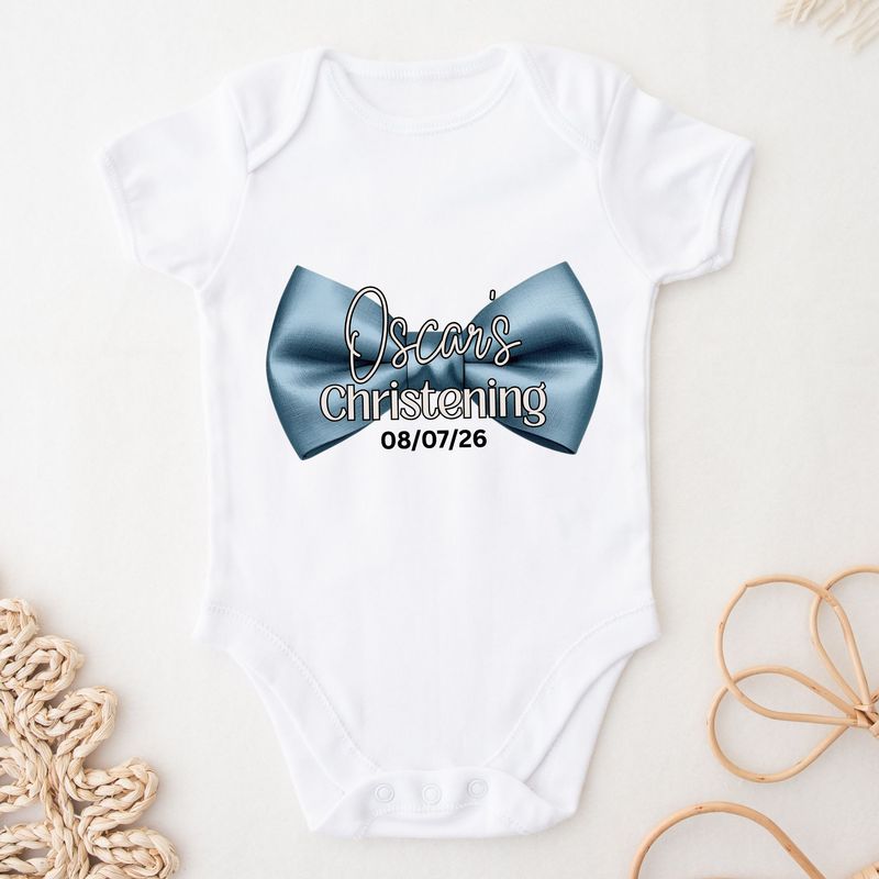 Dusky Blue Personalised Dicky Bow Christening  DTF or UVDTF Decal