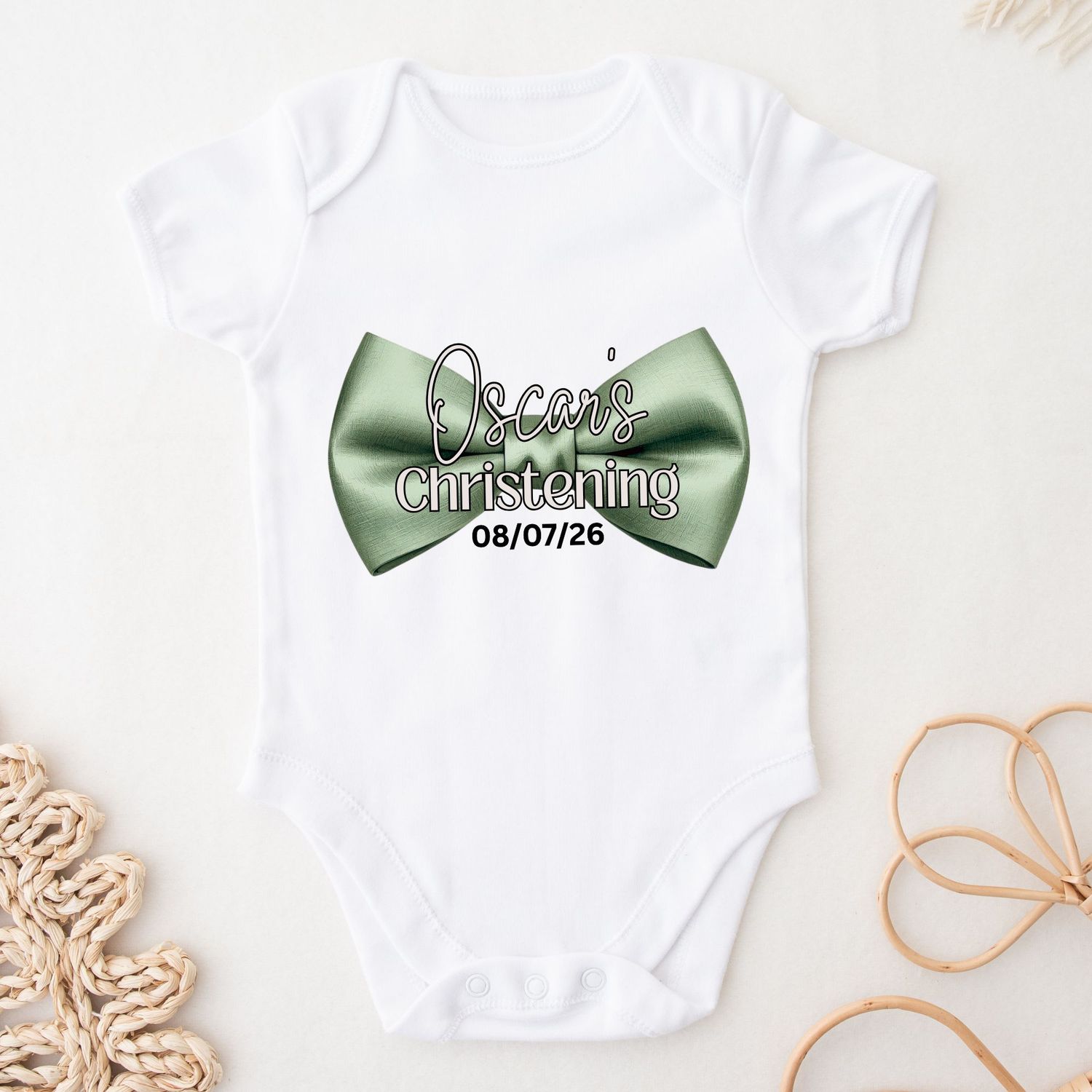 Sage Green Personalised Dicky Bow Christening  DTF or UVDTF Decal
