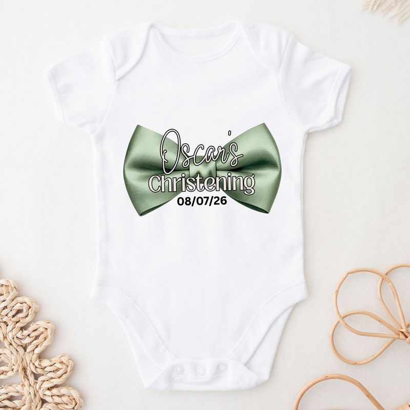 Sage Green Personalised Dicky Bow Christening  DTF or UVDTF Decal