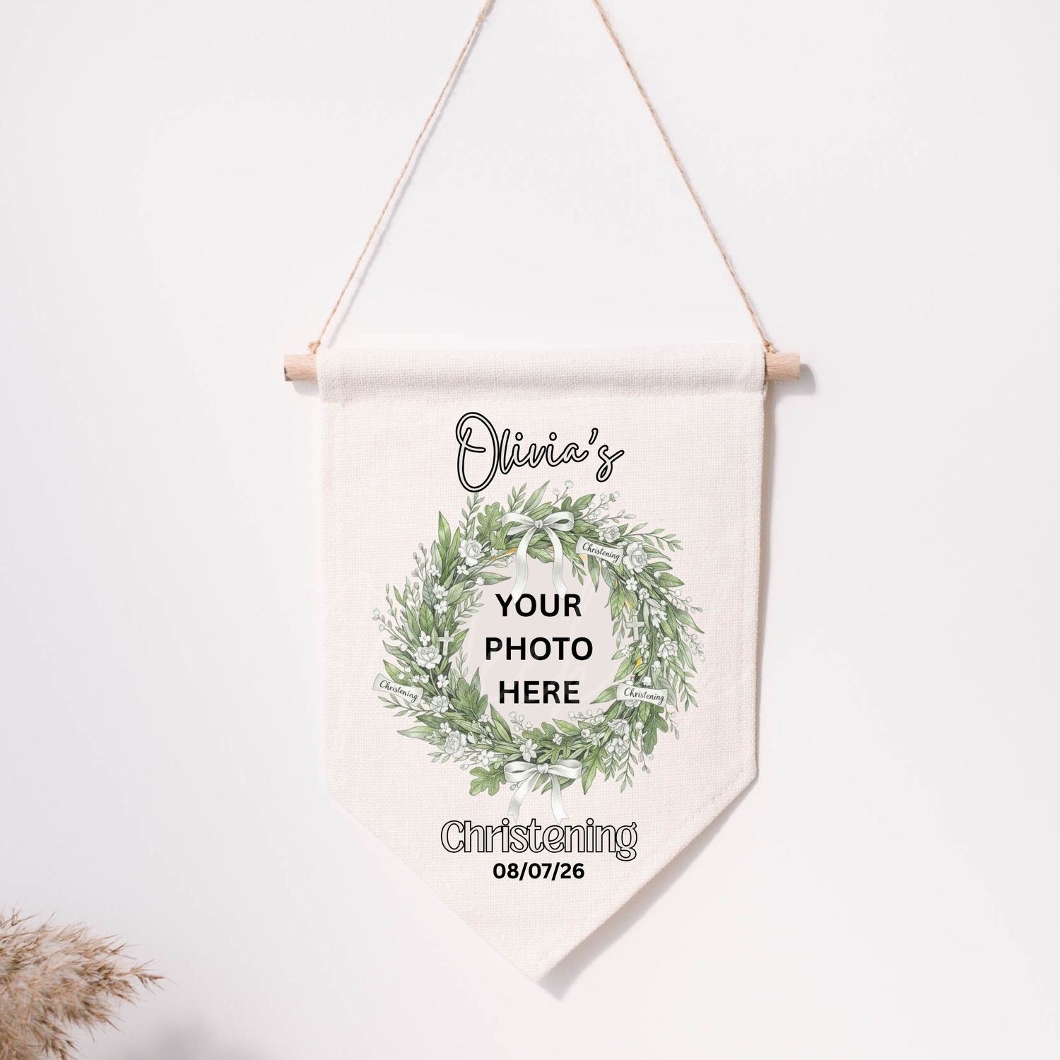 Photo Floral Wreath Christening  DTF or UVDTF Decal