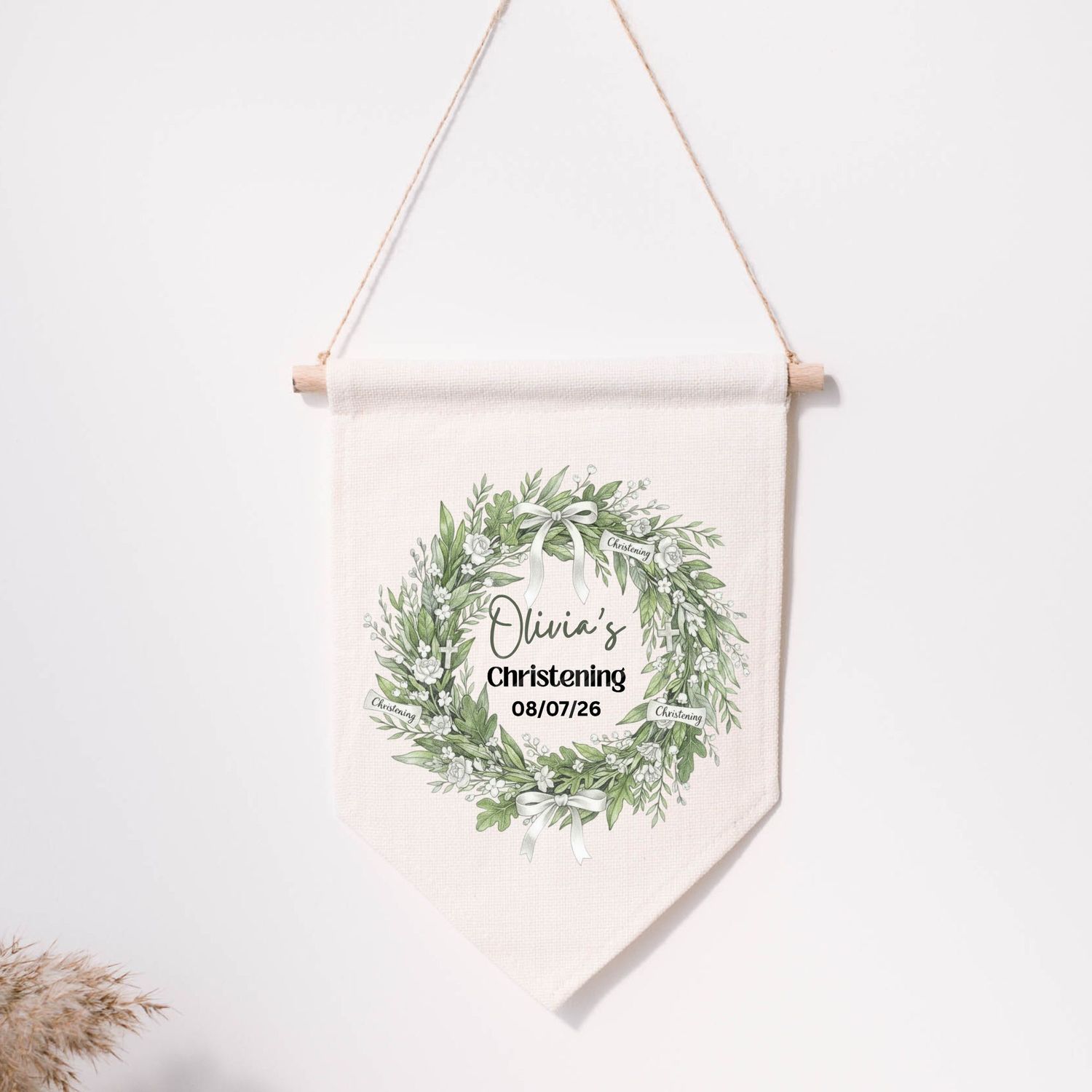 Floral Christening Wreath DTF or UVDTF Decal