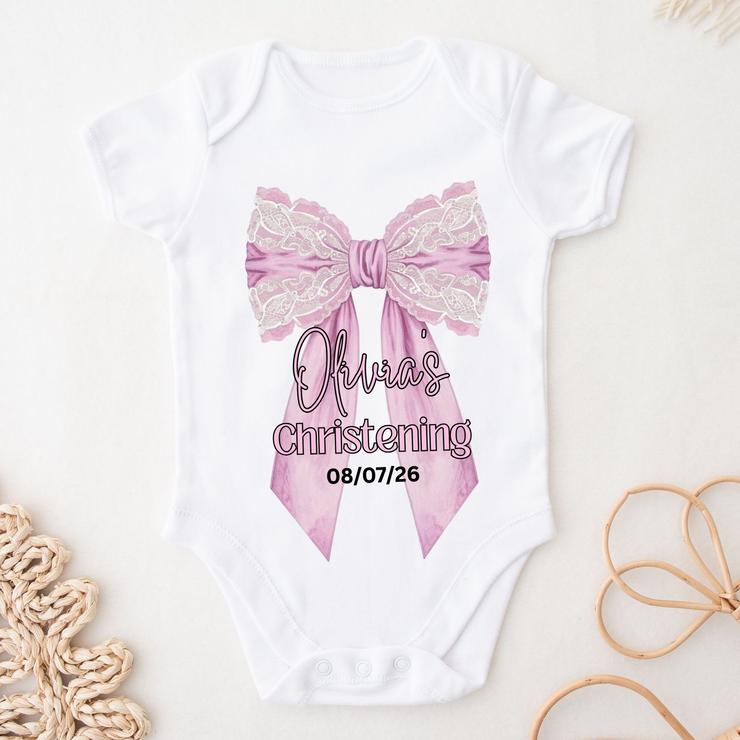 Dusky Pink Personalised Bow Christening  DTF or UVDTF Decal
