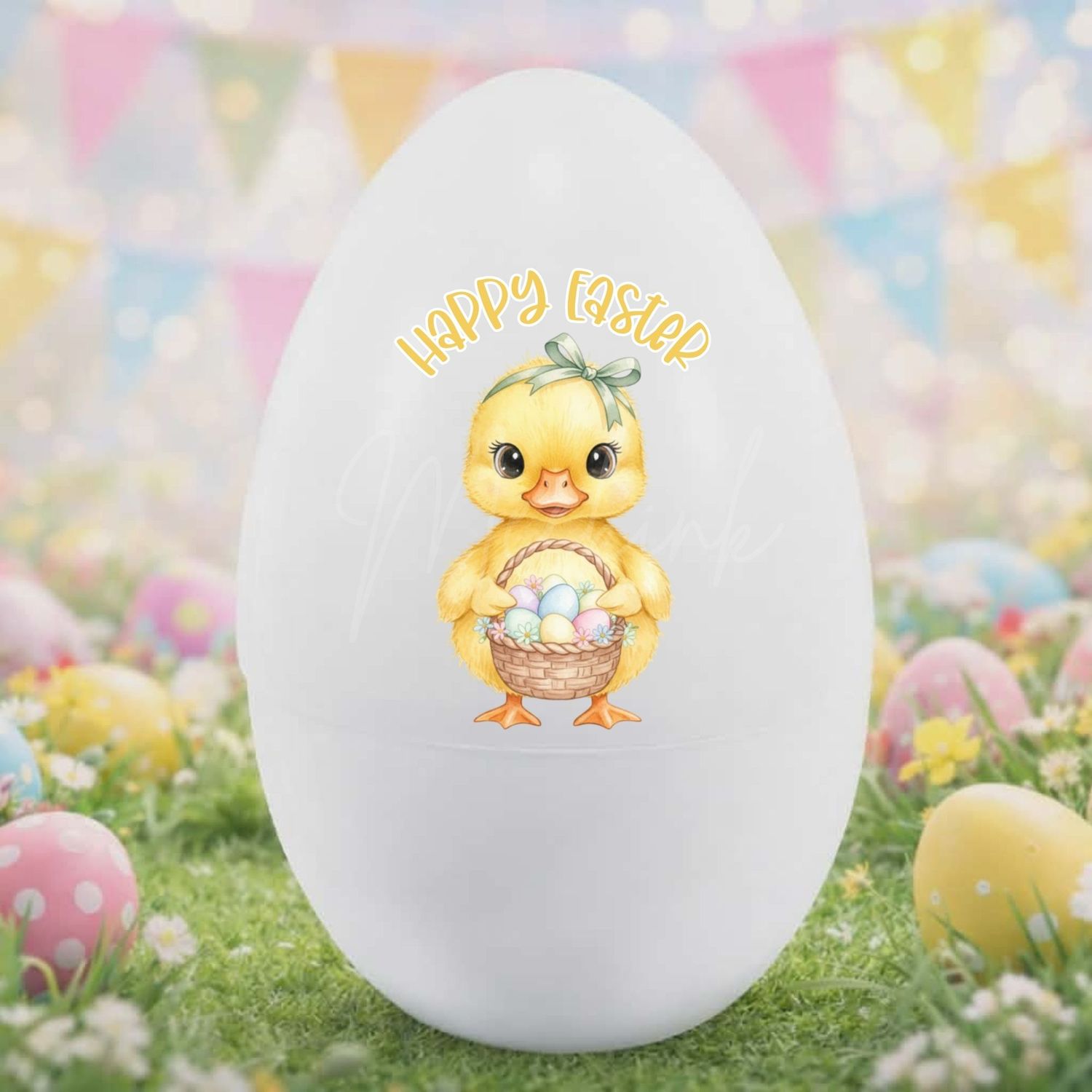 Happy Easter Yellow Duck Hair Bow DTF or UVDTF Decal